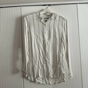 Cotton On Women's Striped Button-up Blouse | White & Grey | Size XXS